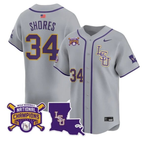 Mens Youths Kids Womens Chase Shores LSU Tigers 2025 CH Stitched Jersey Gray